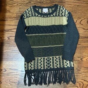 Coldwater Creek Black and Green Patterned Sweater
